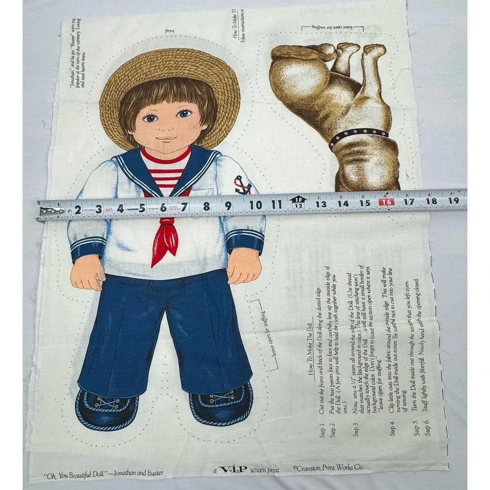 VTG 90s‎ Cranston Jonathan & Buster Dog Fabric Panel Cut&Sew Stuffed Doll Pillow